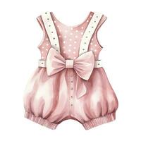 AI generated Pink baby girl romper in watercolors on a white background. AI Generated photo