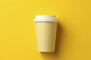 AI generated Blank coffee cup isolated on yellow background. AI Generated photo