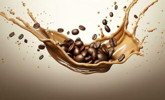 AI generated hot liquid coffee splash with Coffee Bean falling, 3d illustration. AI Generated photo