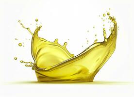 AI generated Olive or engine oil splash, cosmetic serum liquid isolated on white background. Generative AI photo