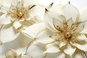 AI generated 3d gold flowers white backgroung. AI Generated photo