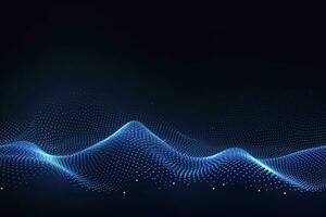 AI generated Dynamic blue particle wave. Abstract sound visualization. Digital structure of the wave flow of luminous particles. AI Generated. photo