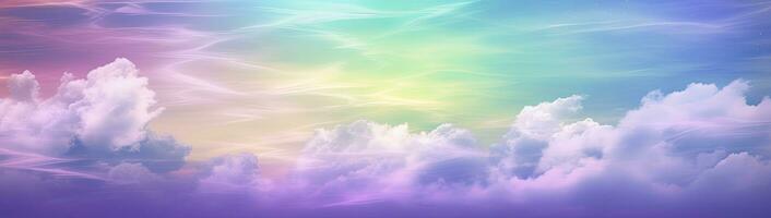 AI generated Rainbow sky with fluffy clouds. Multicolored toned sky. AI Generated. photo