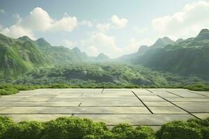 AI generated Square floor and green mountain nature landscape. AI Generated. photo