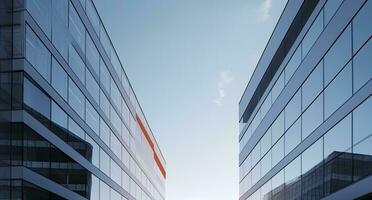AI generated Two modern buildings with glass windows. Architecture design of buildings.  AI Generated photo