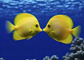 AI generated Two yellow tangs, face to face.  AI Generated. photo