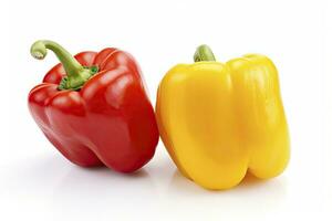 AI generated Two bell peppers, a red and a yellow isolated on white background. AI Generated. photo