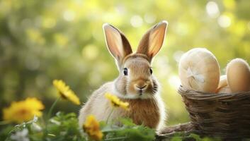 AI generated Easter Bunny with beautiful Spring Nature. AI Generated photo