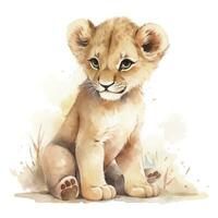 AI generated Watercolor Baby Lion. AI Generated photo