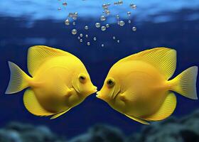 AI generated Two yellow tangs, face to face.  AI Generated. photo