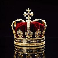 AI generated The Royal Coronation Crown Isolated on a Black Background. Generative AI photo