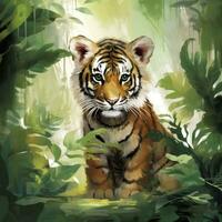 AI generated Watercolor Tiger for kids. AI Generated photo