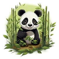 AI generated Cute panda in the middle of a bamboo forest. T-shirt design. AI Generated photo