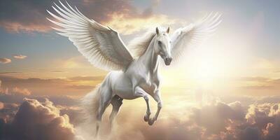 AI generated A white horse with wings. AI Generated photo