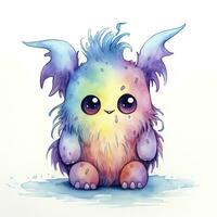 AI generated Watercolor cute monster on white background. AI Generated photo