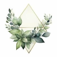 AI generated Watercolor geometry shape wreath with green leaf. AI Generated photo