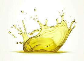 AI generated Olive or engine oil splash, cosmetic serum liquid isolated on white background. Generative AI photo