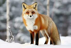 ai generado rojo zorro en pie en nieve. ai generado. foto