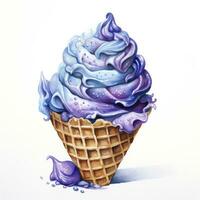 AI generated Watercolor ice cream in a waffle cone. AI Generated photo