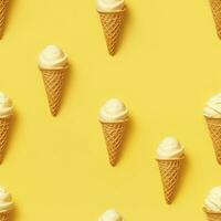 AI generated Ice Cream pattern on yellow background, top view. AI Generated photo