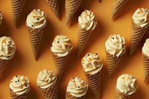 AI generated Incorporate a variety of waffle cones with different ice cream flavors. AI Generated photo