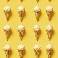 AI generated Ice Cream pattern on yellow background, top view. AI Generated photo