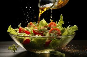 AI generated health benefits of healthy salad, in the style of precise detailing, smooth and shiny. AI Generated photo