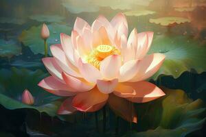 AI generated Lotus flower ,Beautiful lotus flower on water with bokeh background Ai generated photo