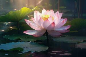 AI generated Lotus flower ,Beautiful lotus flower on water with bokeh background Ai generated photo