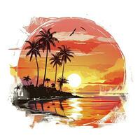 AI generated Tropical sunset for t-shirt design. AI Generated photo