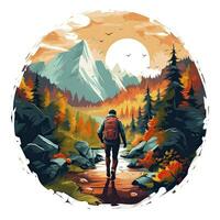 AI generated Vibrant colors wilderness hiking scene for t-shirt. AI Generated photo