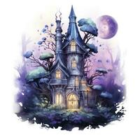 AI generated Moonlight dark themed night elf fairytale fantasy fairy house. AI Generated photo