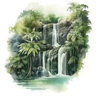 AI generated Green tropical waterfall in the forest. AI Generated photo