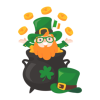 Cartoon man with long beard drinking beer celebrates St. Patrick's Day. png