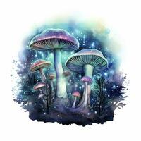 AI generated Watercolor Magical Mushrooms for T-shirt Design. AI Generated photo