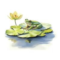 AI generated Frog Floating on a Lily Pad Raft, watercolor for T-shirt Design. AI Generated photo