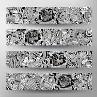 Cartoon cute doodles Native American horizontal banners set vector