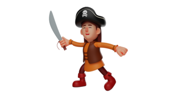 3D illustration. Cute little girl 3D Cartoon Character. Little girl is playing with his friends and wearing a pirate costume. Little boy smiles sweetly. 3D cartoon character png