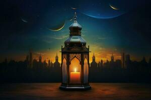 AI generated Ramadan Kareem Arabic lantern greeting card Ai generated photo