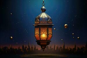 AI generated Ramadan Kareem Arabic lantern greeting card Ai generated photo