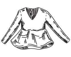 bosquejo de largo mangas blusa. casual ropa garabatear. mano dibujado vector ilustración clipart aislado en blanco.