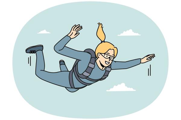 Overjoyed woman jump with parachute