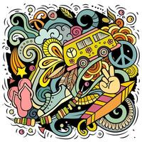 Hippie hand drawn vector doodles illustration