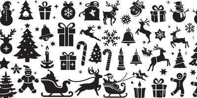 Set of Christmas design elements vector silhouette