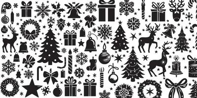 Set of Christmas design elements vector silhouette