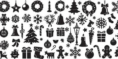 Set of Christmas design elements vector silhouette