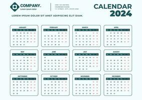 Monthly calendar template for the 2024 year, 12 months, minimalist style, one-page calendar vector