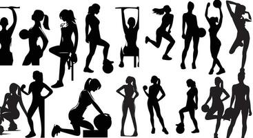 conjunto de rutina de ejercicio mujer siluetas vector