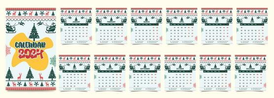 Monthly calendar template for the 2024 year, 12 months, minimalist style, floral calendar vector