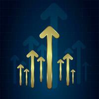 The growth arrow up digital on blue dark background. vector illustration hi-tech. investment graph technology circuit to success. financial data technology concept